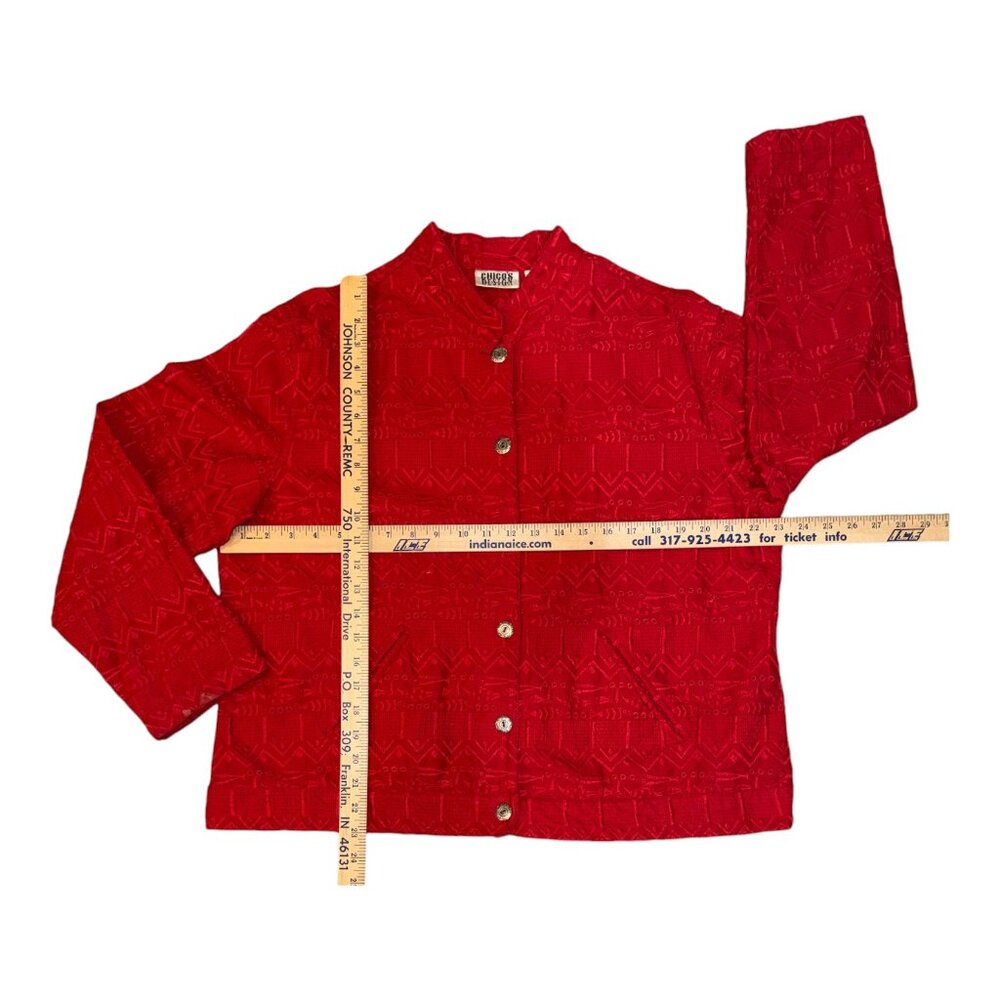 Chico's Design Sz 3 (XL) Red Embroidered 6-Button Long Sleeve Jacket w Islets - Picture 10 of 10